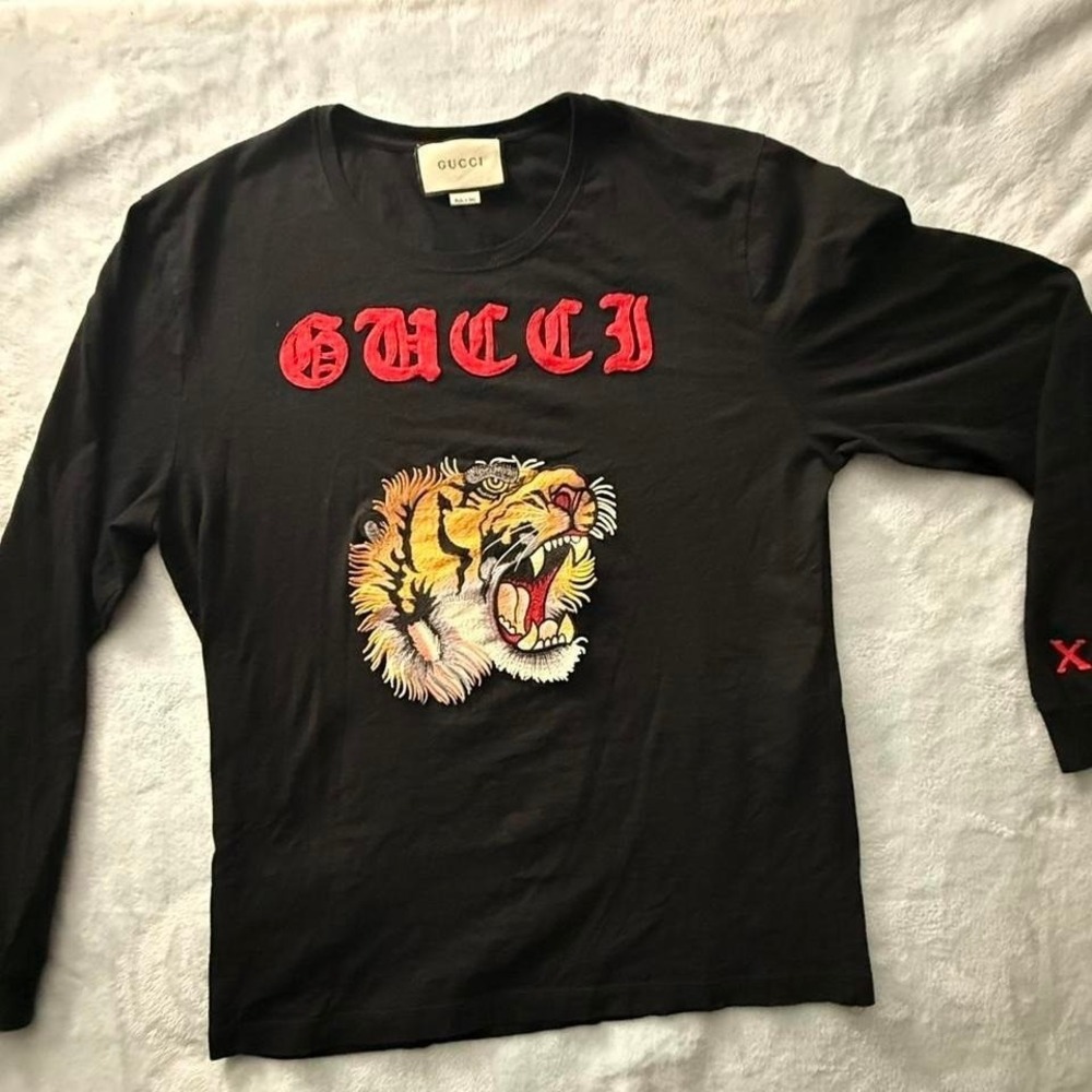 Gucci Black Tiger Embroidered Long Sleeve Sweatshirt Mens Large